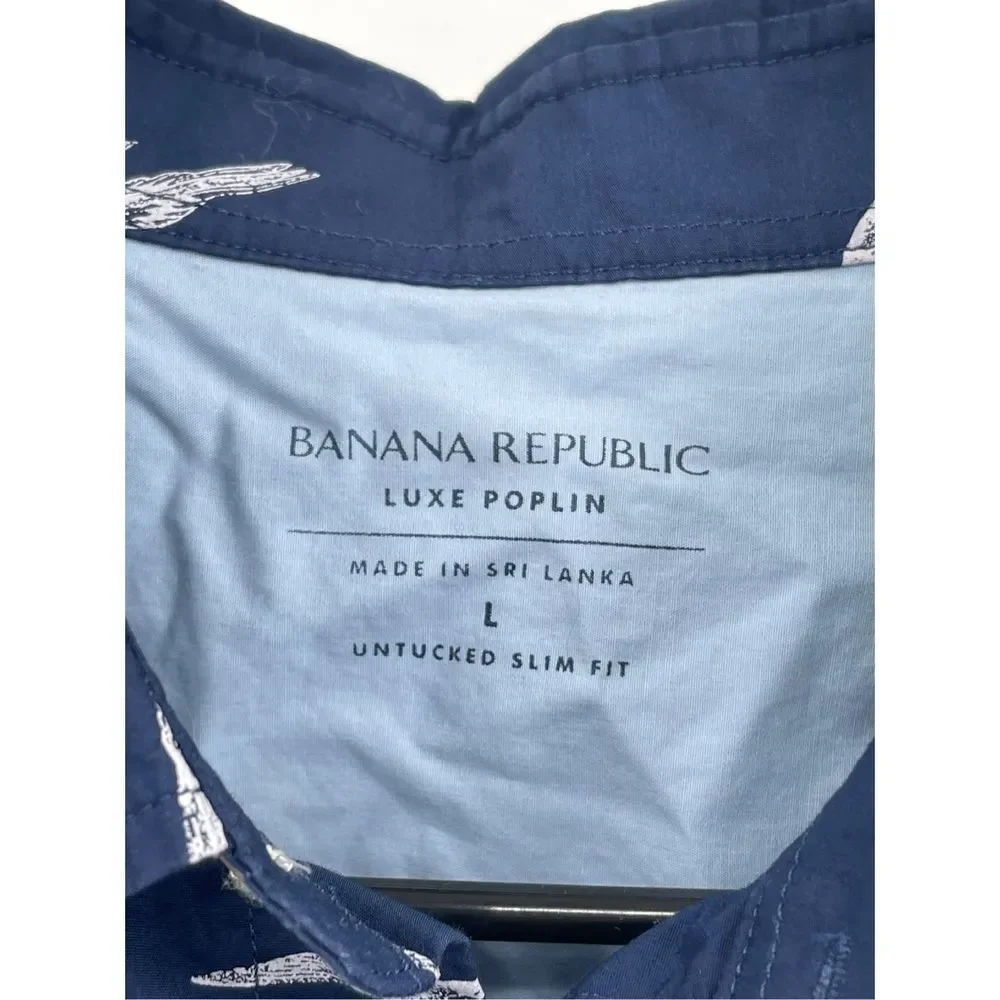 Banana Republic Shirt Slim Button Down Mens Large Luxe Poplin Untucked Bird Blue